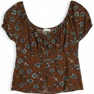 Blush J Floral Peasant Babydoll Top Size Medium Boho Earthy Prairie Indie Hippie